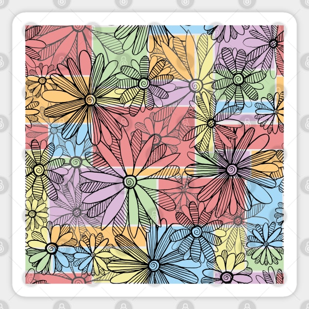 Patchwork Flowers and Stripes Pattern Sticker by SimplyKitt